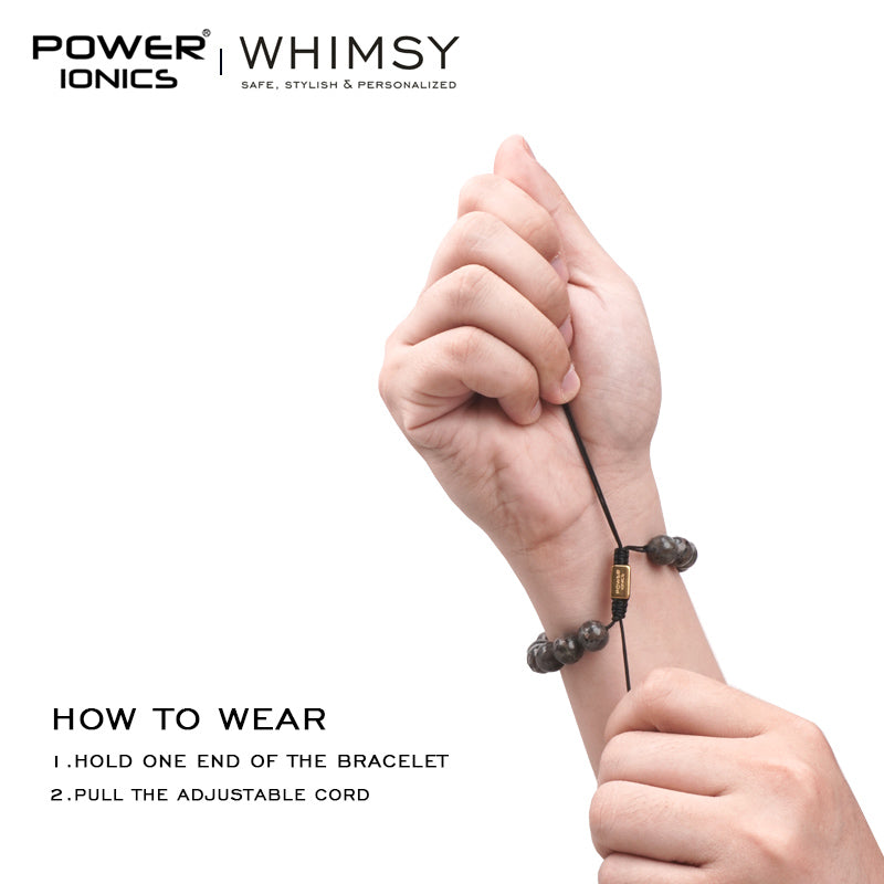 POWER IONICS 8mm 10mm Natural Flame Fire Stone Beads Adjustable Bracelet - 18K Gold Plated Unisex Jewelry Custom Engrave Gift - Powerionics