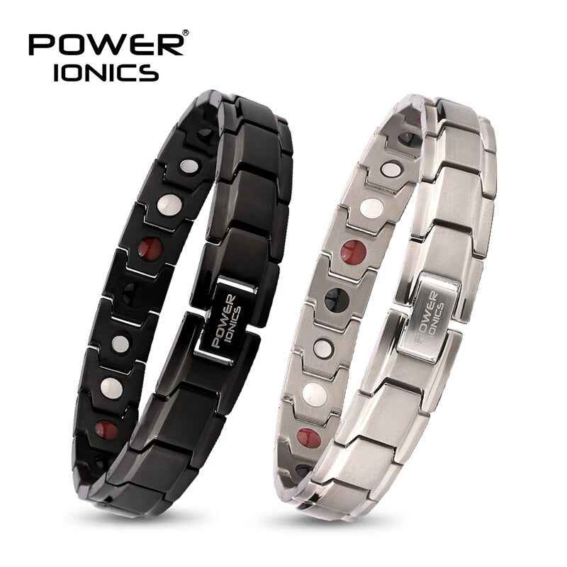 Power Ionics Titanium Magnetic Therapy Bracelet for Men & Women - 4in1 Germanium Anion FIR Charm Jewelry Gift with Tool