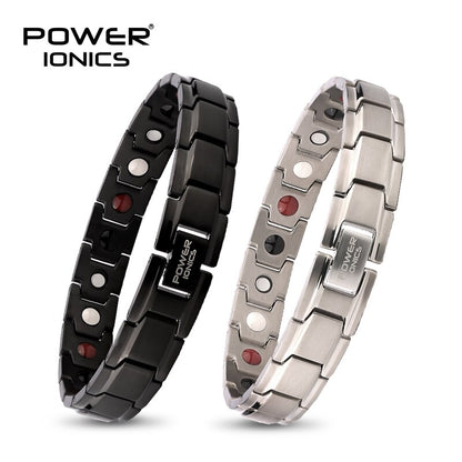Power Ionics 4in1 100% Titanium Mens Womens Anion FIR Magnetic Germanium Therapy Accessory Charm Bracelet Jewelry Gifts W/ Tool