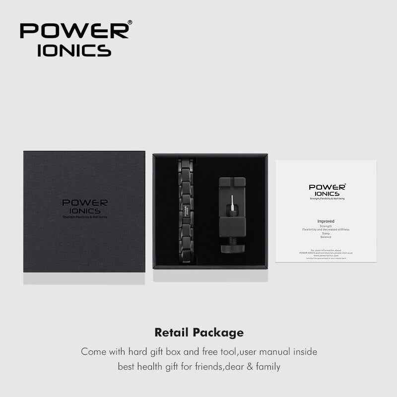 Power Ionics Titanium Magnetic Therapy Bracelet for Men & Women - 4in1 Germanium Anion FIR Charm Jewelry Gift with Tool