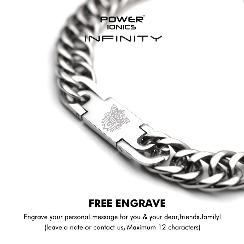 Power Ionics INFINITY New Trendy 99.999% Titanium Germanium Cuban Chain Men Women Fashion Jewelry Health Bracelet Free Engrave