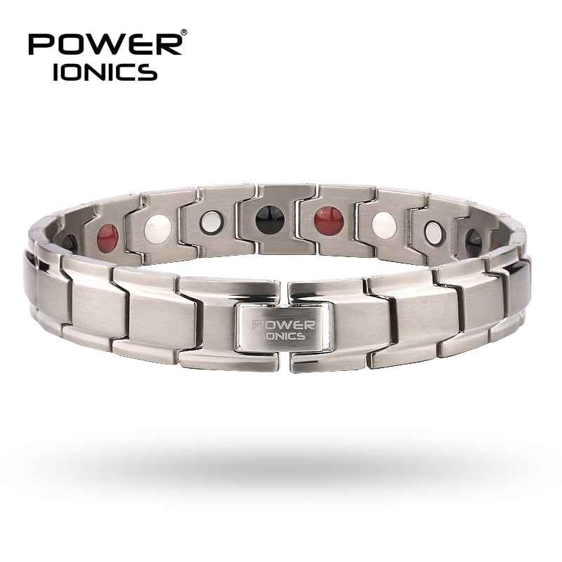 Power Ionics Titanium Magnetic Therapy Bracelet for Men & Women - 4in1 Germanium Anion FIR Charm Jewelry Gift with Tool