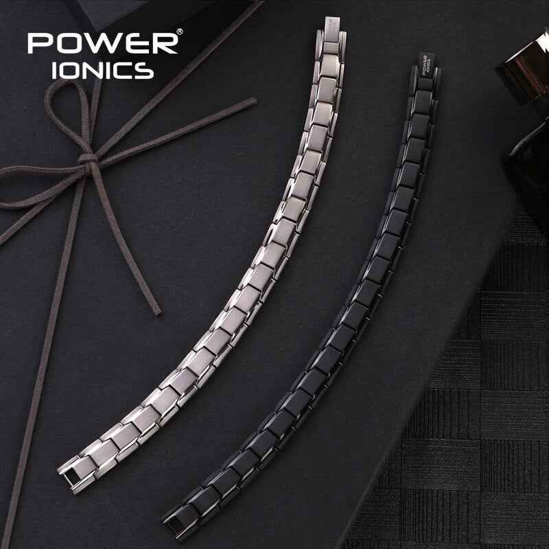 Power Ionics Titanium Magnetic Therapy Bracelet for Men & Women - 4in1 Germanium Anion FIR Charm Jewelry Gift with Tool