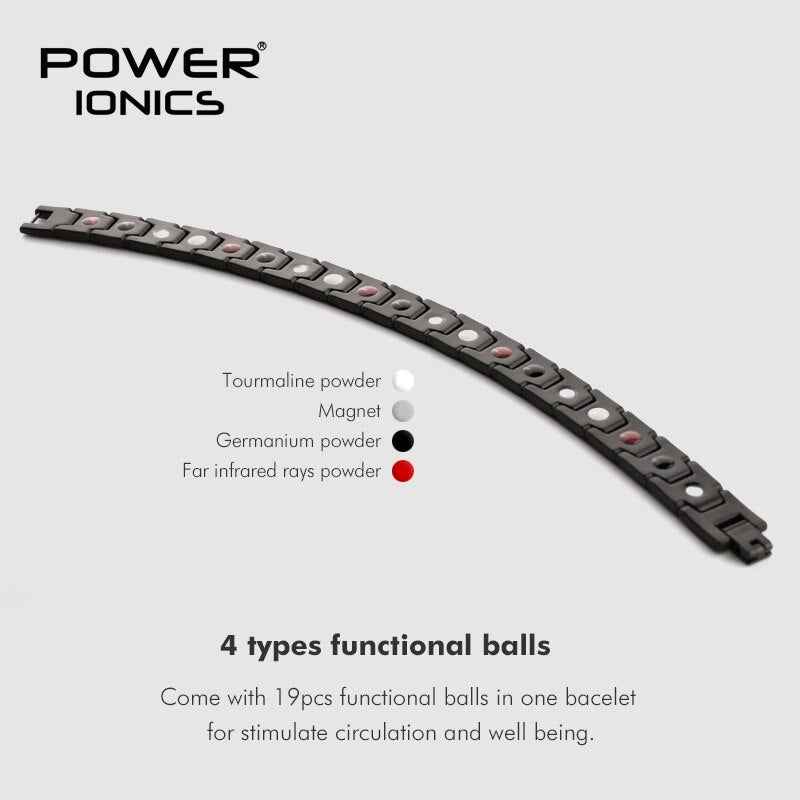 Power Ionics Titanium Magnetic Therapy Bracelet for Men & Women - 4in1 Germanium Anion FIR Charm Jewelry Gift with Tool