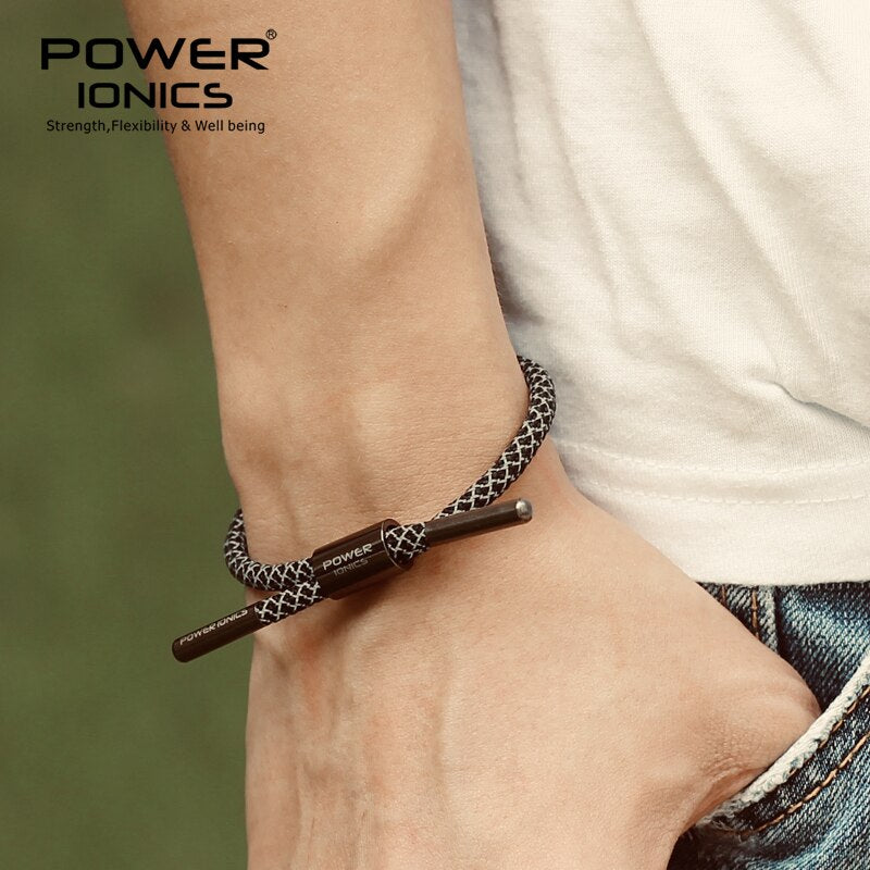 New Power Ionics Reflective Braided Rope Titanium Germanium Wristband Bracelet Balance Energy Body Free Engrave Gift