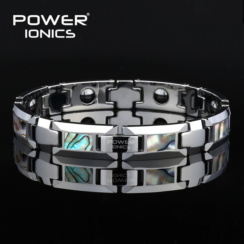 Power Ionics Magnetic Bracelet Men Luxury Natural Shell Never Scratch Tungsten Steel Bangle For Women Cross Jewelry Gifts