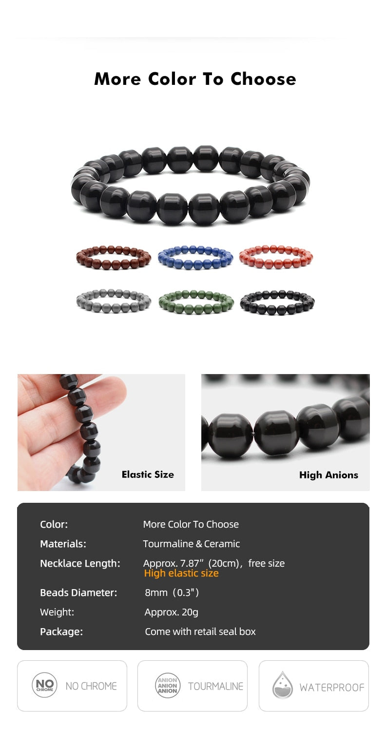 Power Ionics Men Women Natural Tourmaline Beads Stretch Healthy Bracelet Wristband Balance Energy Family Lover Christmas Gifts