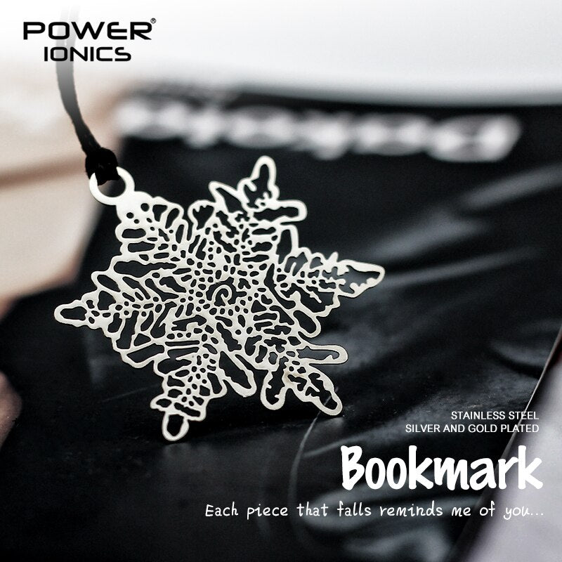 POWE IONICS 6PCS Gold Silver Plated 316 Stainless Steel Bookmark Snow Flake Clover Leaf Pendant Book Clip Friends Student Gifts