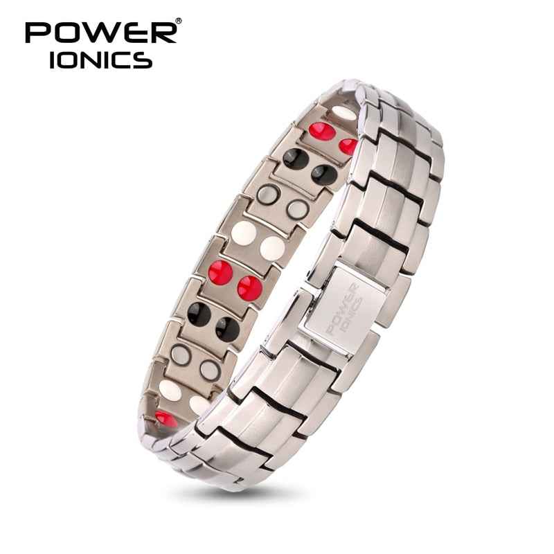 Power Ionics 4in1 Titanium Magnetic Bracelet for Men - 100% Titanium, Big Anion FIR, Germanium Balls, Blood Pressure Accessory, Jewelry Gift
