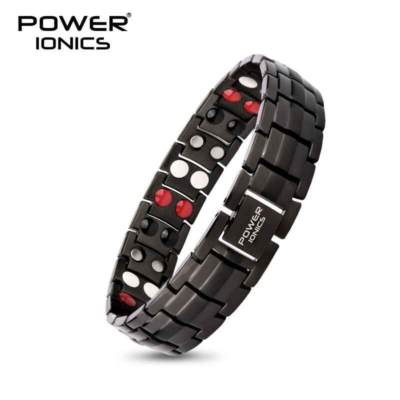 Power Ionics 4in1 Titanium Magnetic Bracelet for Men - 100% Titanium, Big Anion FIR, Germanium Balls, Blood Pressure Accessory, Jewelry Gift