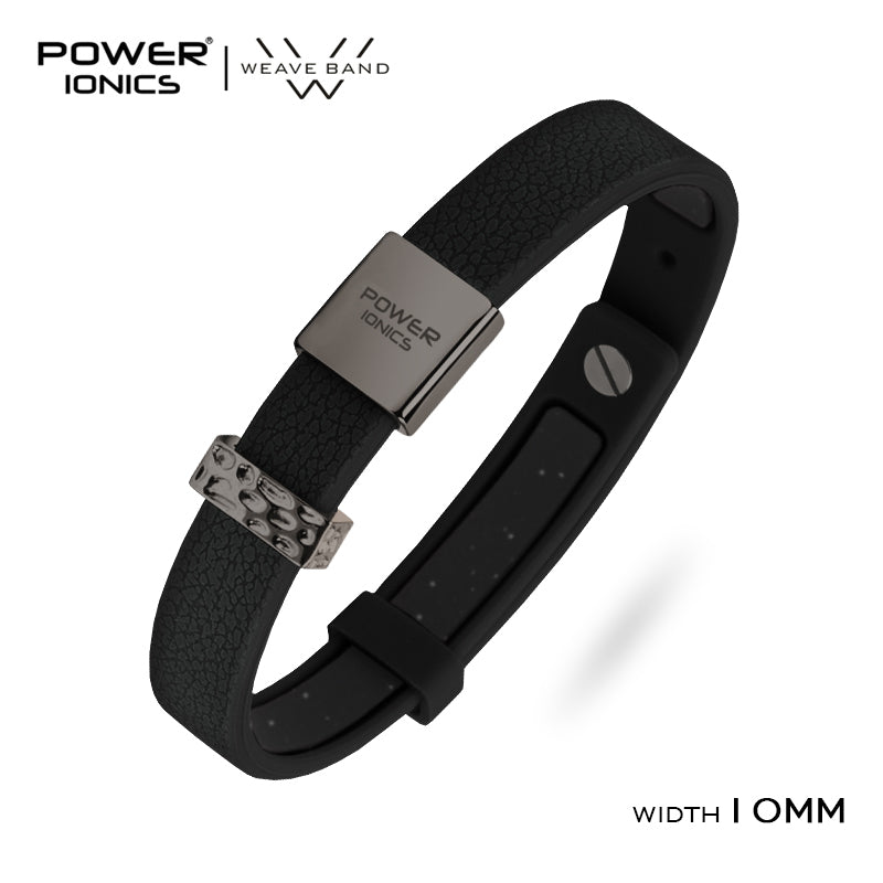 POWER IONICS New 18K RoseGold Waterproof Anions Leather Grain Bracelet Free Engrave