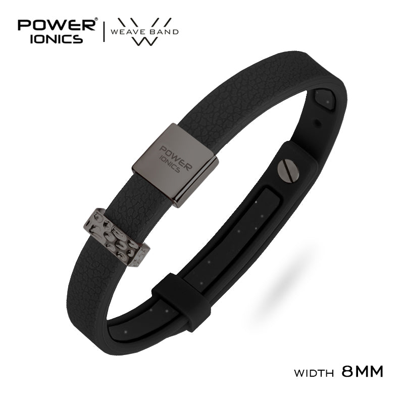 POWER IONICS New 18K RoseGold Waterproof Anions Leather Grain Bracelet Free Engrave