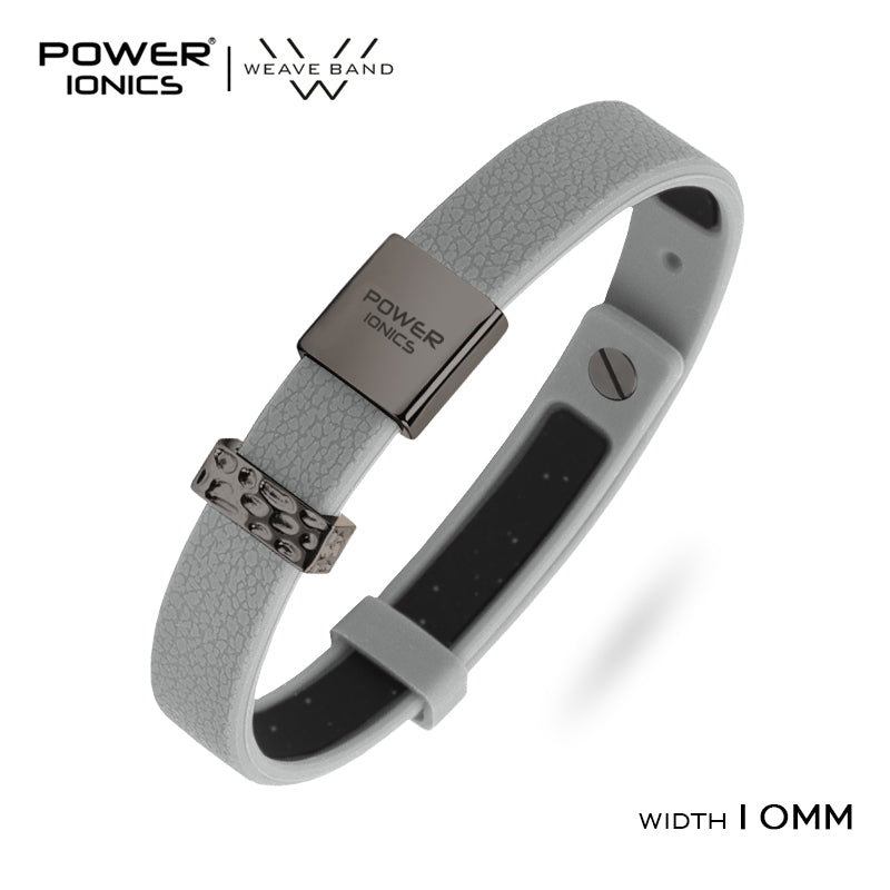 POWER IONICS New 18K RoseGold Waterproof Anions Leather Grain Bracelet Free Engrave