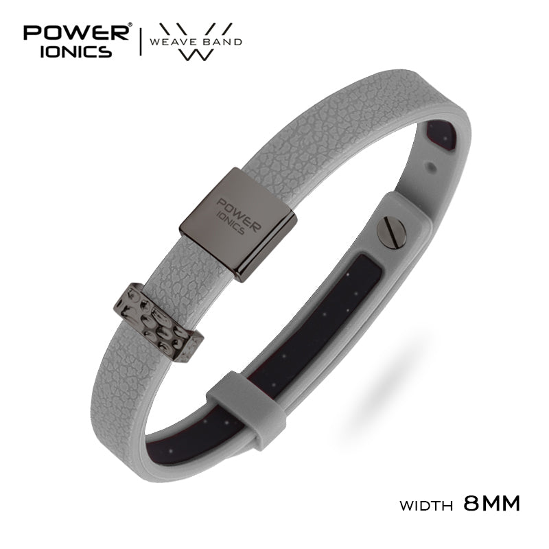 POWER IONICS New 18K RoseGold Waterproof Anions Leather Grain Bracelet Free Engrave