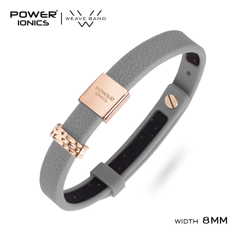 POWER IONICS New 18K RoseGold Waterproof Anions Leather Grain Bracelet Free Engrave
