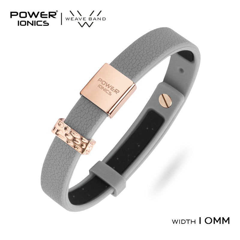 POWER IONICS New 18K RoseGold Waterproof Anions Leather Grain Bracelet Free Engrave
