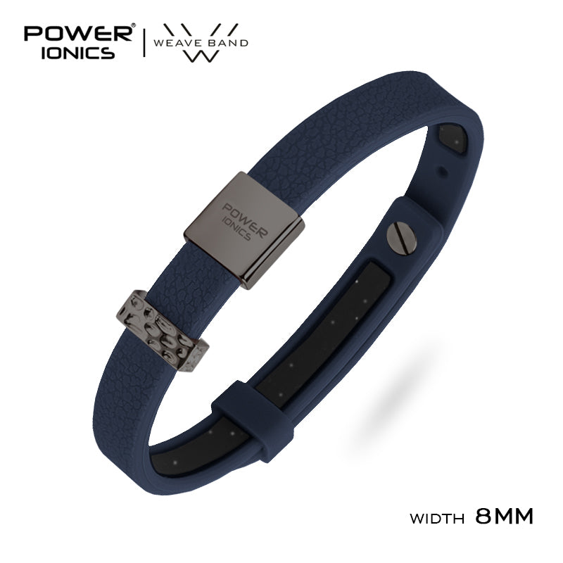 POWER IONICS New 18K RoseGold Waterproof Anions Leather Grain Bracelet Free Engrave