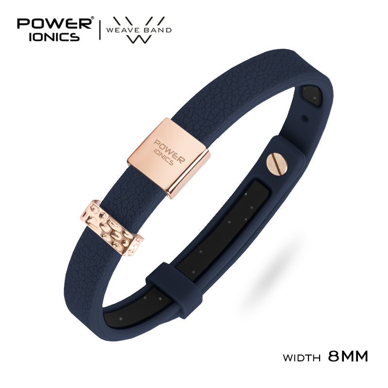 POWER IONICS New 18K RoseGold Waterproof Anions Leather Grain Bracelet Free Engrave
