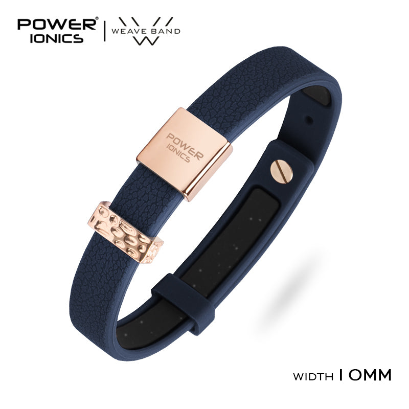 POWER IONICS New 18K RoseGold Waterproof Anions Leather Grain Bracelet Free Engrave