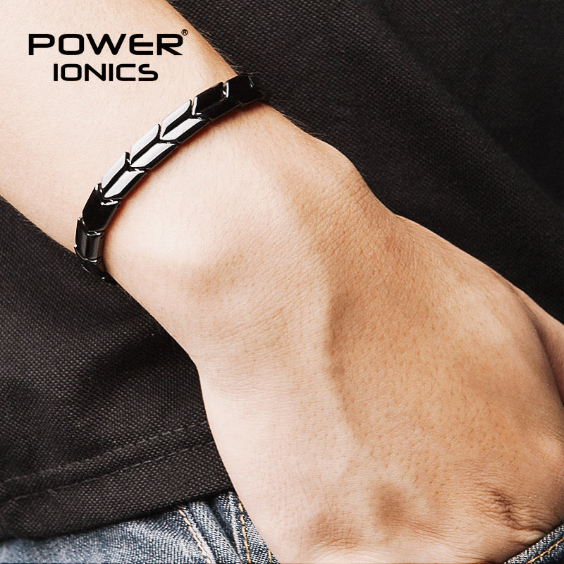 Power Ionics 100% Titanium Black Silver Arrow Style Fashion Health Bracelet