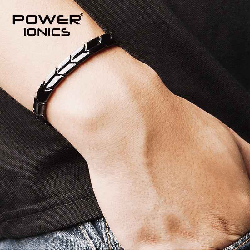 Power Ionics Titanium Health Bracelet - 100% Titanium Black Silver Arrow Style Fashion