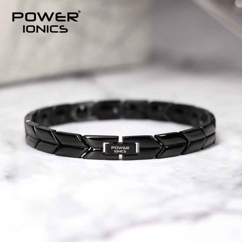 Power Ionics Titanium Health Bracelet - 100% Titanium Black Silver Arrow Style Fashion