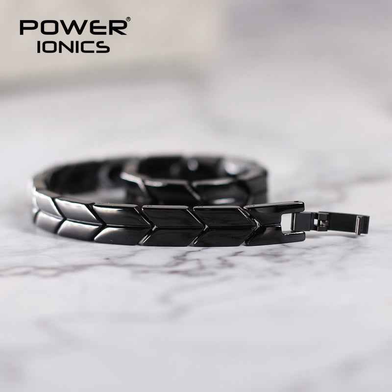 Power Ionics Titanium Health Bracelet - 100% Titanium Black Silver Arrow Style Fashion