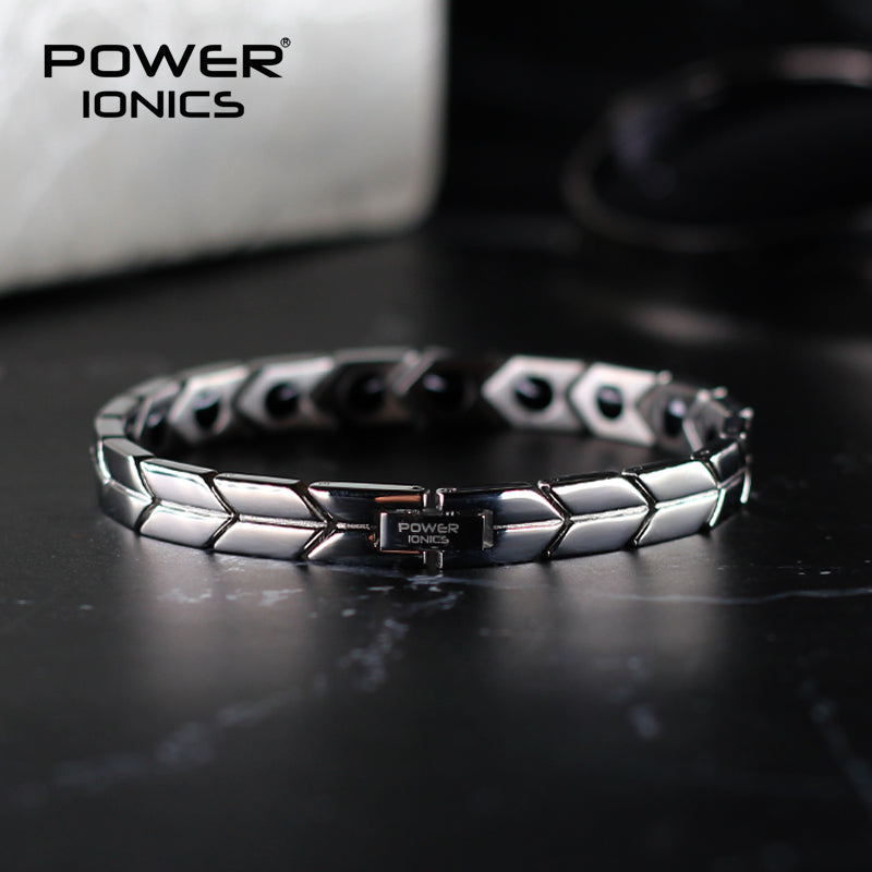 Power Ionics 100% Titanium Black Silver Arrow Style Fashion Health Bracelet