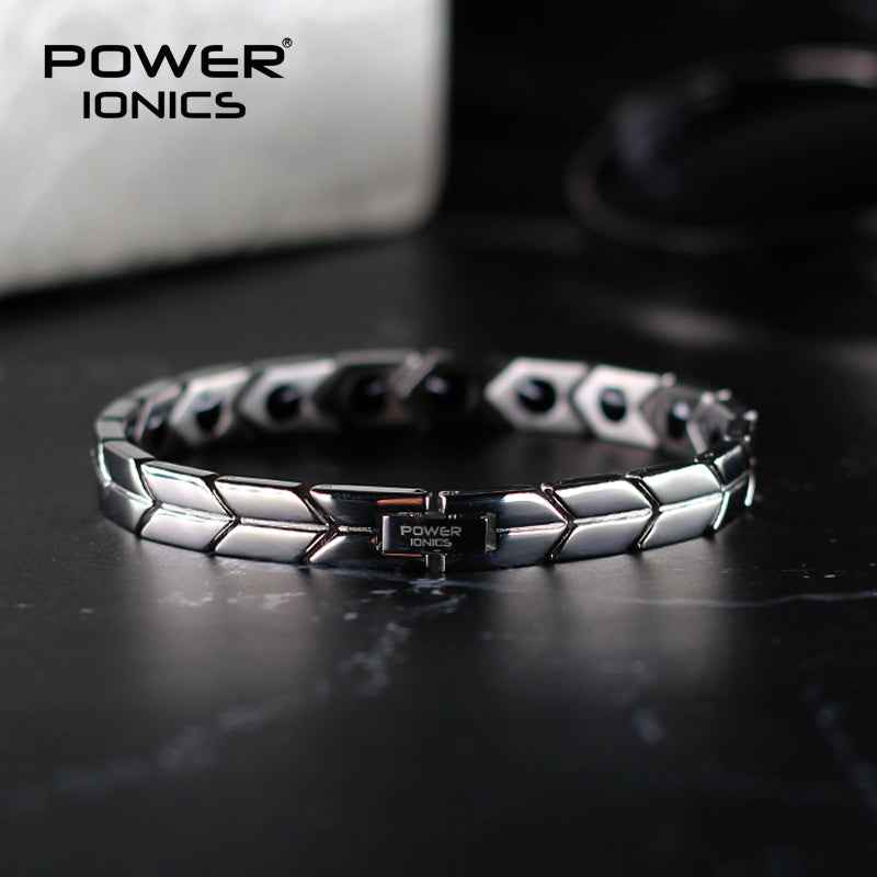 Power Ionics Titanium Health Bracelet - 100% Titanium Black Silver Arrow Style Fashion