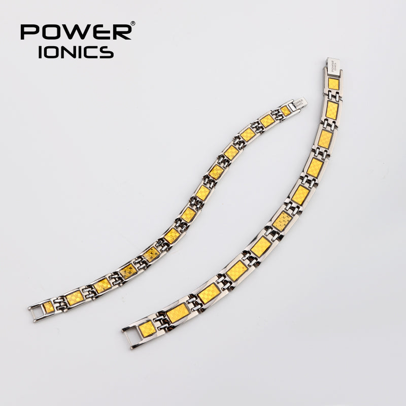 Power Ionics 100% Pure Titanium Golden Carbon Fiber Strong Magnet Germanium Bracelet