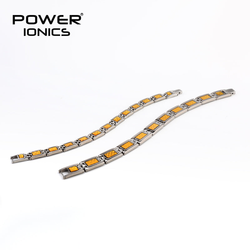 Power Ionics 100% Pure Titanium Golden Carbon Fiber Strong Magnet Germanium Bracelet