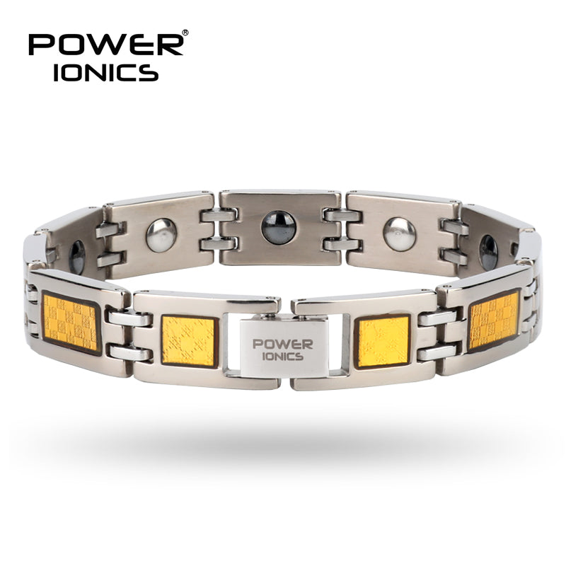 Power Ionics 100% Pure Titanium Golden Carbon Fiber Strong Magnet Germanium Bracelet