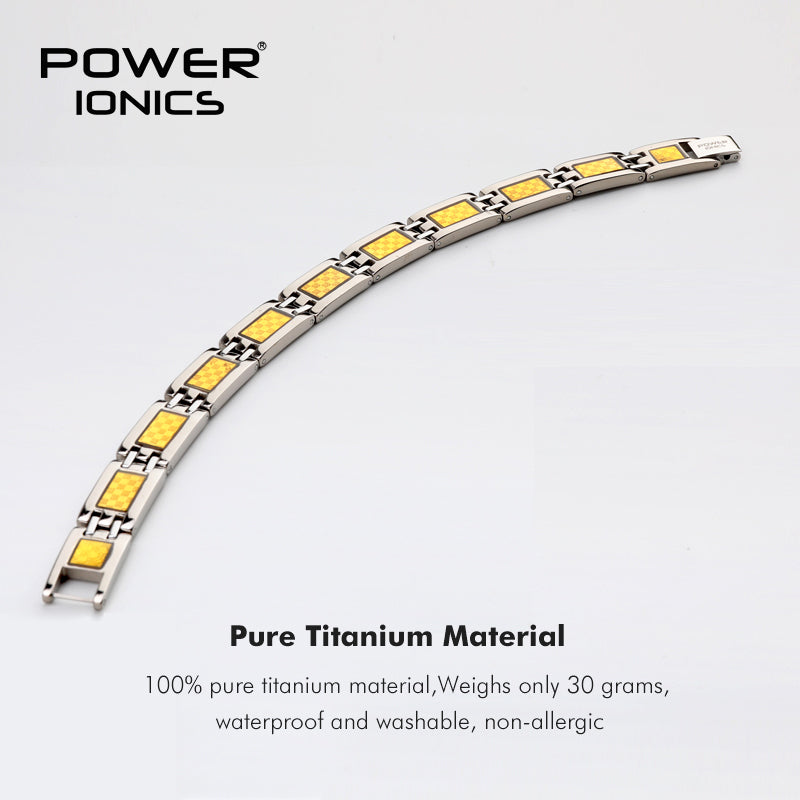 Power Ionics 100% Pure Titanium Golden Carbon Fiber Strong Magnet Germanium Bracelet