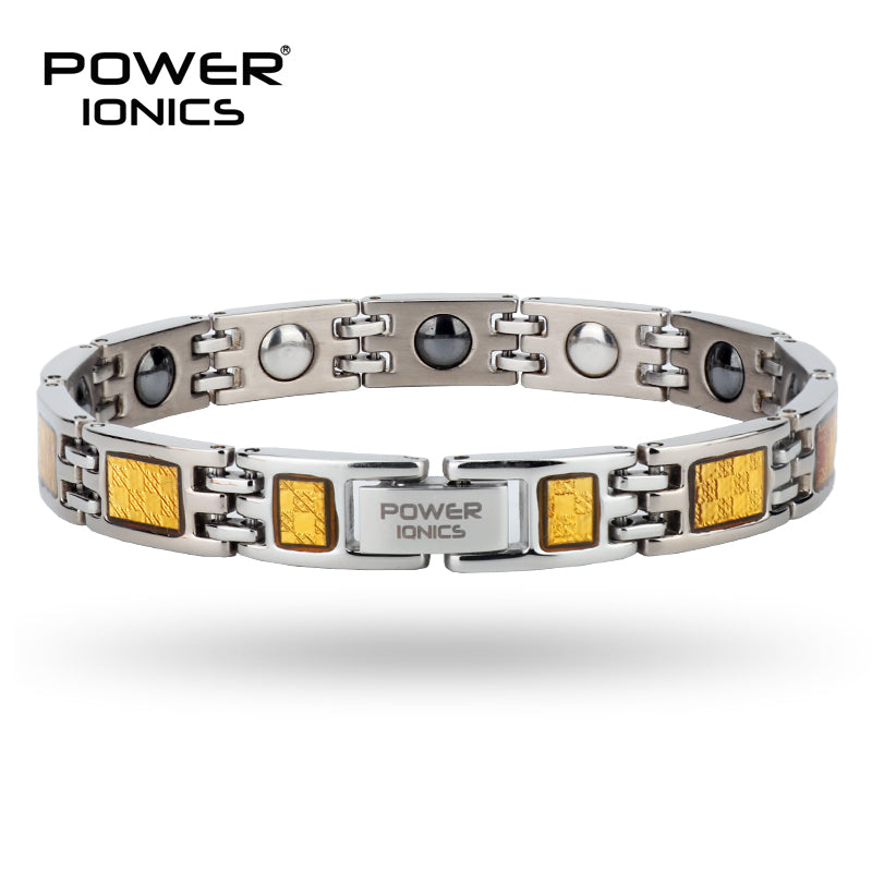 Power Ionics 100% Pure Titanium Golden Carbon Fiber Strong Magnet Germanium Bracelet