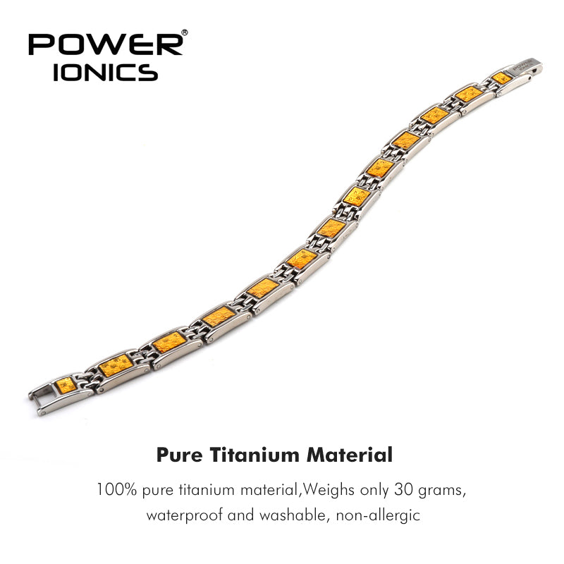 Power Ionics 100% Pure Titanium Golden Carbon Fiber Strong Magnet Germanium Bracelet