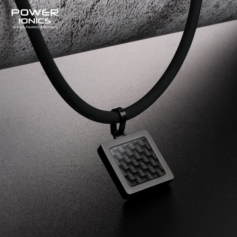 Power Ionics Unisex Germanium Tourmaline Black Carbon Fiber Pendant Anions Necklace