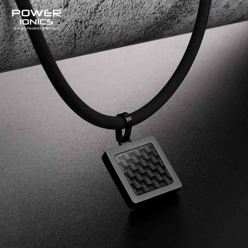 Power Ionics Germanium Tourmaline Pendant Necklace - Unisex Carbon Fiber Black Anions Design
