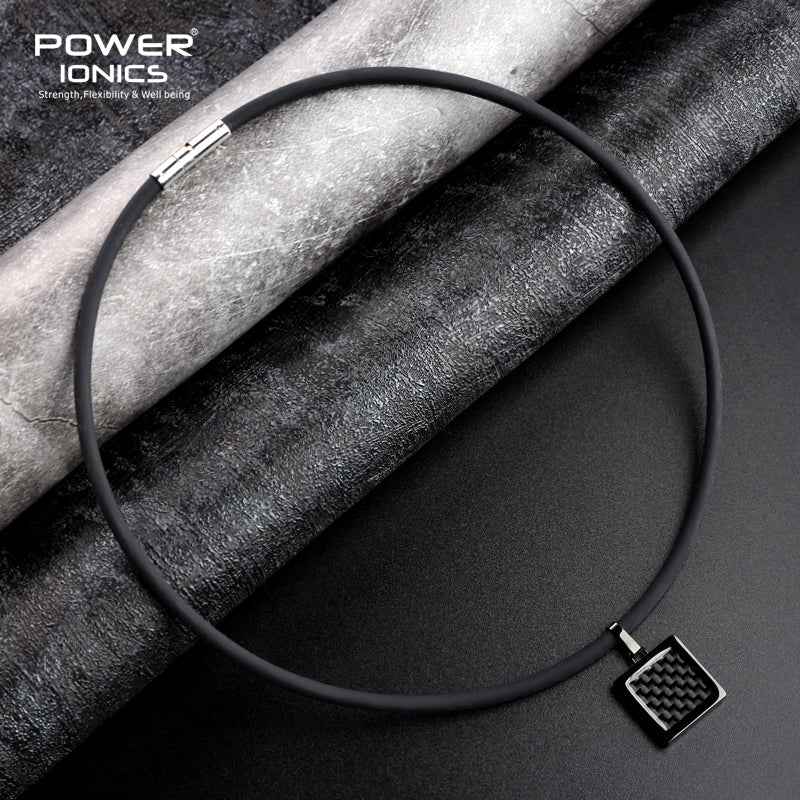 Power Ionics Germanium Tourmaline Pendant Necklace - Unisex Carbon Fiber Black Anions Design