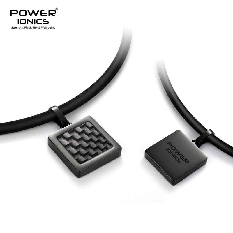 Power Ionics Germanium Tourmaline Pendant Necklace - Unisex Carbon Fiber Black Anions Design