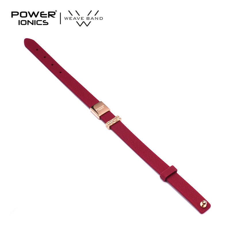 POWER IONICS New 18K RoseGold Waterproof Anions Leather Grain Bracelet Free Engrave