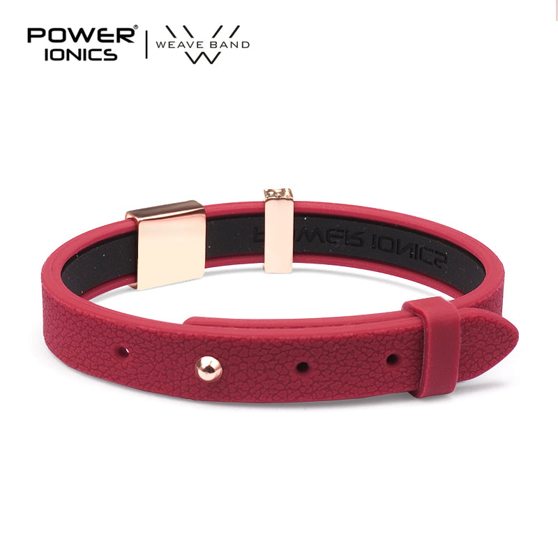 POWER IONICS New 18K RoseGold Waterproof Anions Leather Grain Bracelet Free Engrave