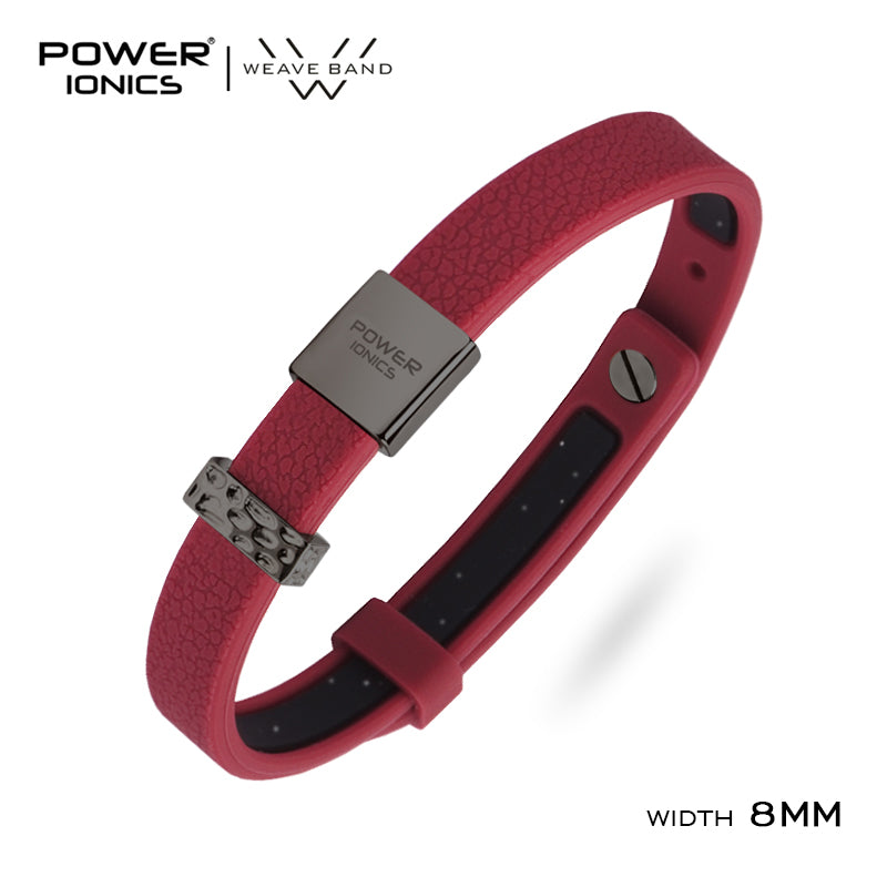 POWER IONICS New 18K RoseGold Waterproof Anions Leather Grain Bracelet Free Engrave