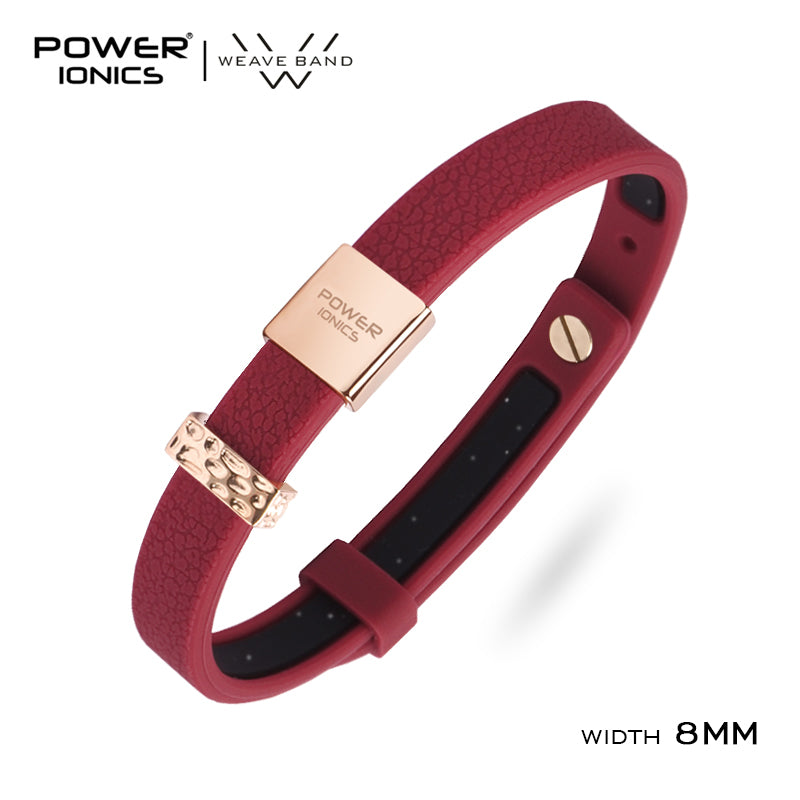 POWER IONICS New 18K RoseGold Waterproof Anions Leather Grain Bracelet Free Engrave