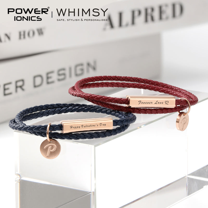 POWER IONICS WHIMSY Series Men Women High-Graded Leather Wrap Bracelet Anniversaries Day Gift Free Custom Engraving