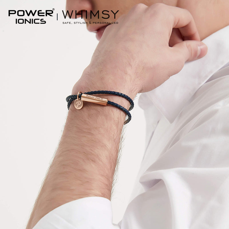 POWER IONICS WHIMSY Series Men Women High-Graded Leather Wrap Bracelet Anniversaries Day Gift Free Custom Engraving