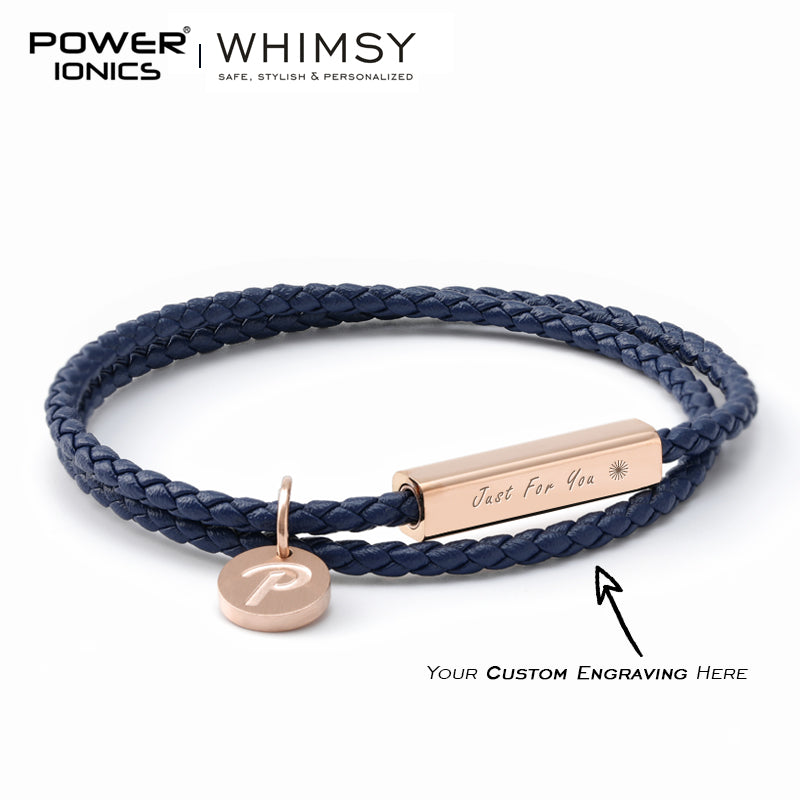 POWER IONICS WHIMSY Series Men Women High-Graded Leather Wrap Bracelet Anniversaries Day Gift Free Custom Engraving