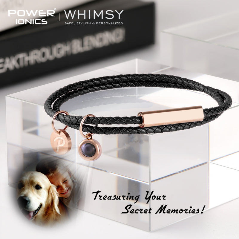 POWER IONICS WHIMSY Men Women Genuine Leather Wrap Charm Bracelet With Custom Projection Photo Pendant Couple Family Friends Memorial Gifts