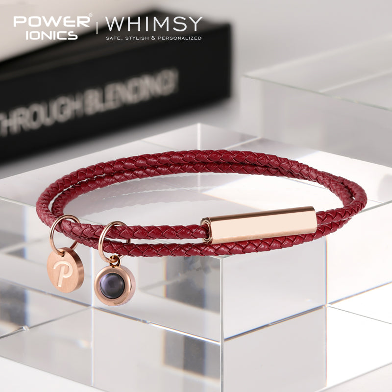 POWER IONICS WHIMSY Men Women Genuine Leather Wrap Charm Bracelet With Custom Projection Photo Pendant Couple Family Friends Memorial Gifts