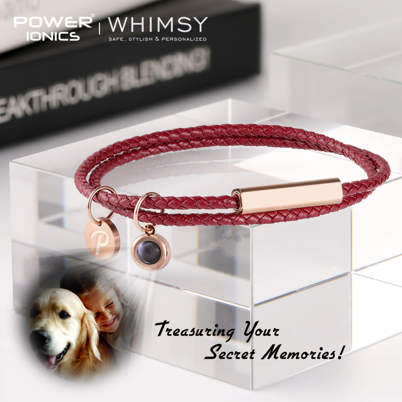 POWER IONICS WHIMSY Men Women Genuine Leather Wrap Charm Bracelet With Custom Projection Photo Pendant Couple Family Friends Memorial Gifts