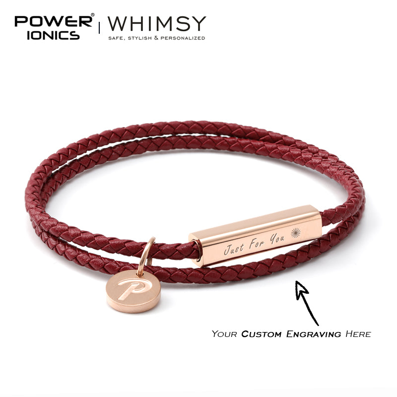 POWER IONICS WHIMSY Series Men Women High-Graded Leather Wrap Bracelet Anniversaries Day Gift Free Custom Engraving